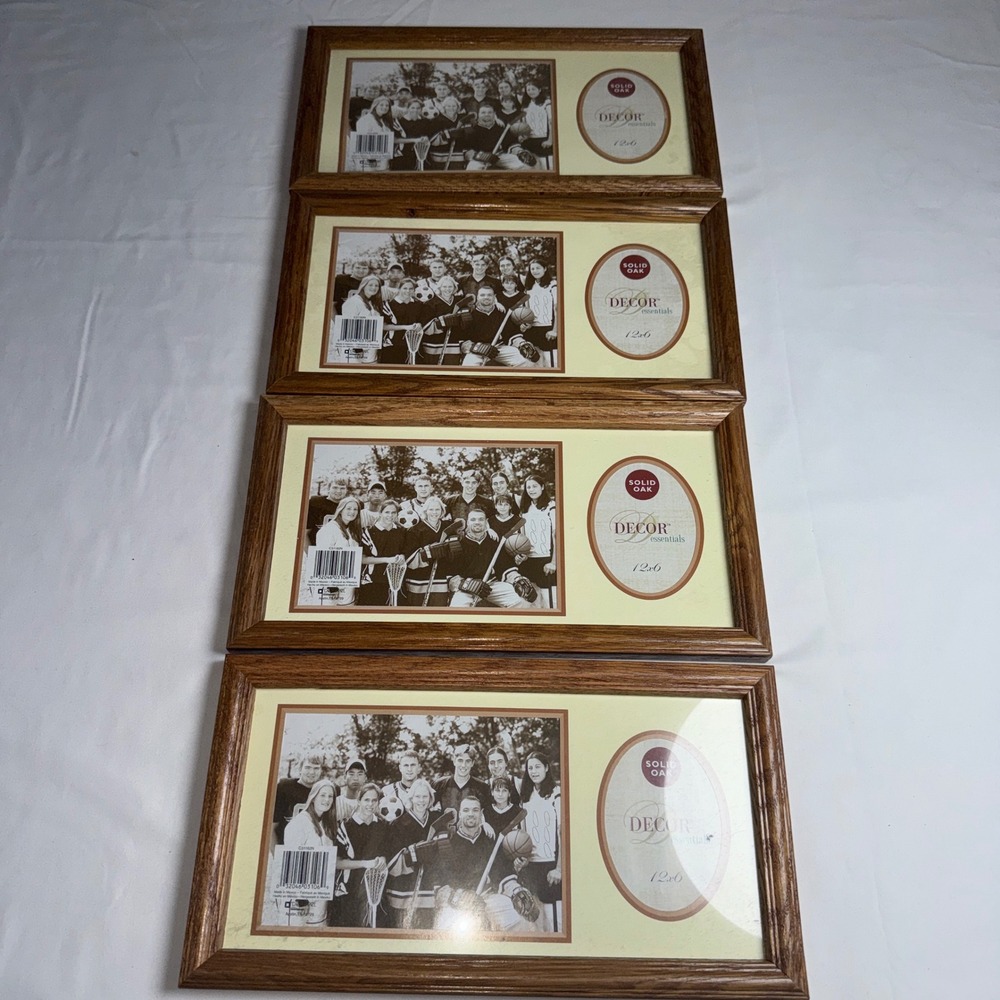 Solid Oak Hanging Picture Frame Set of 4 Wood 12x6 Dual Opening Brown